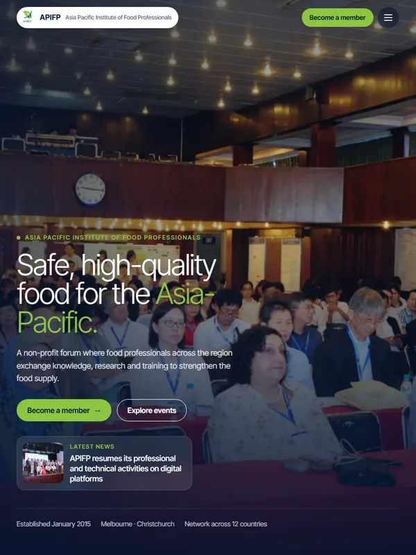Homepage of the Asia Pacific Institute of Food Professionals website